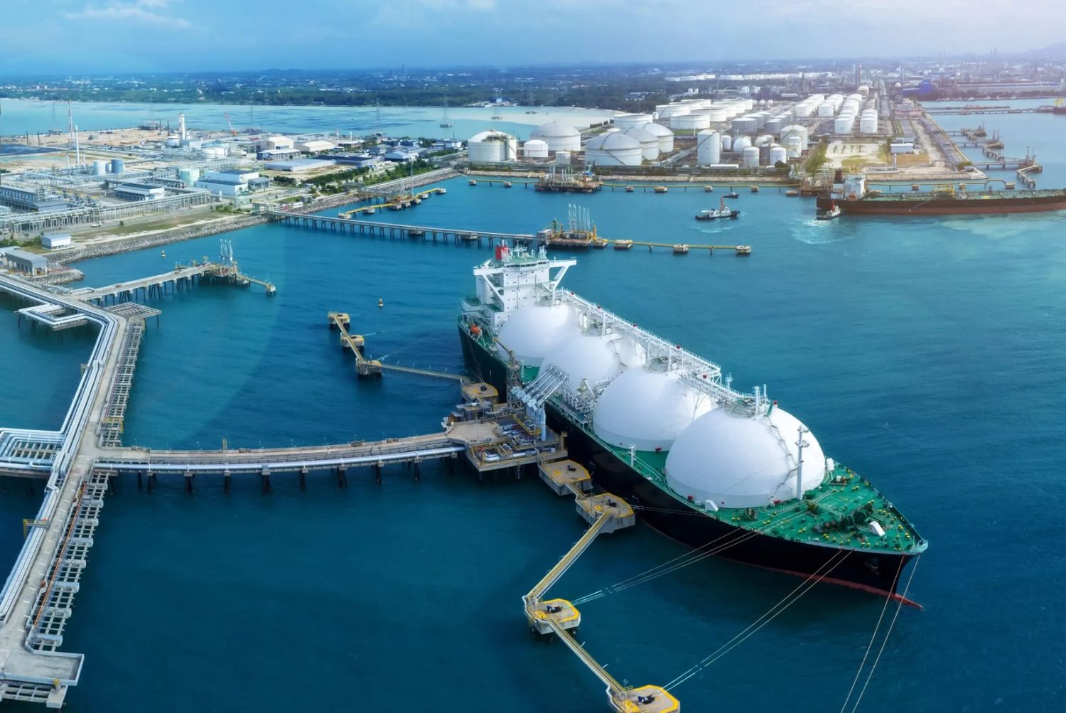 LNG carrier berthed at the terminal marine loading jetty